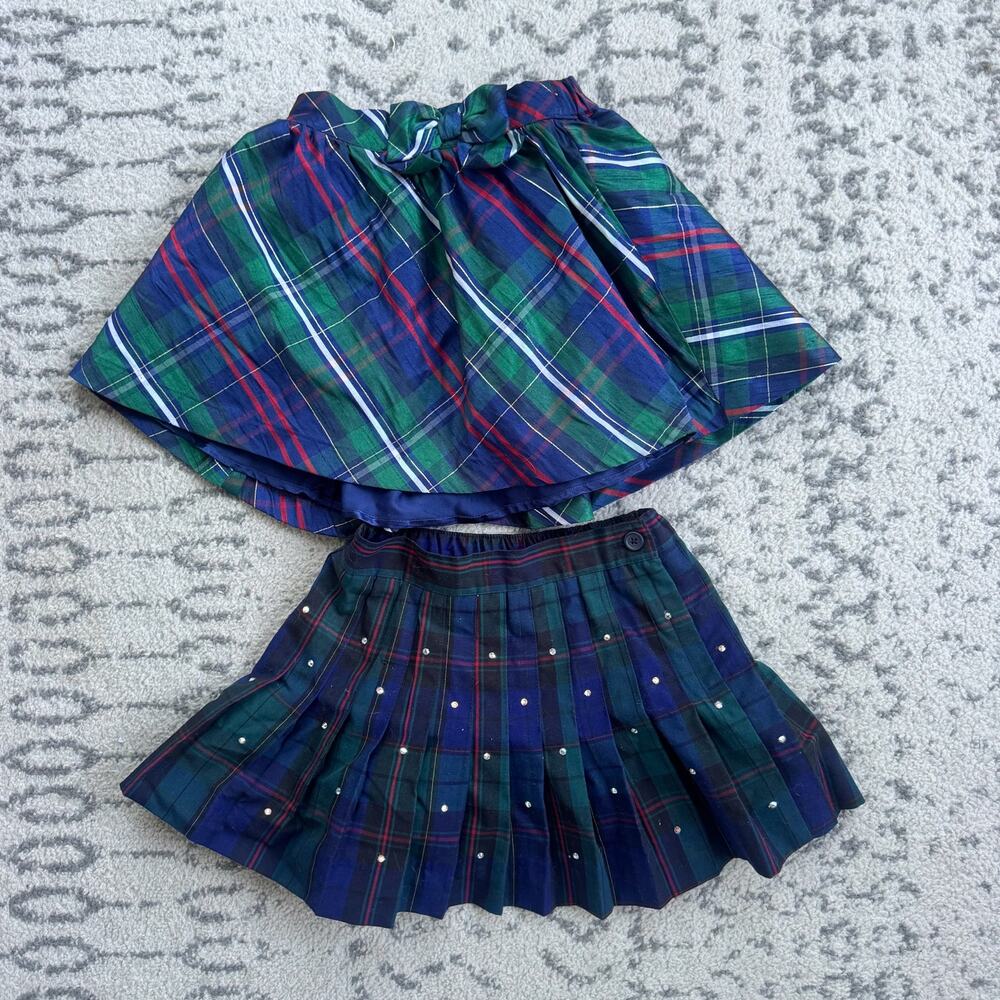 Girls Blue Green Plaid Skirt Bundle Sizes 4-6